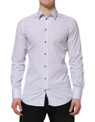 Men's White Blue Striped Cotton Gold Formal Shirt And