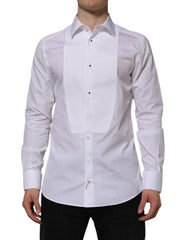 White Bib Cotton Popline Gold Men Formal Shirt