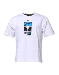 Men's White Cotton Crew Neck Graphic Print T-Shirt Nylon Elastane