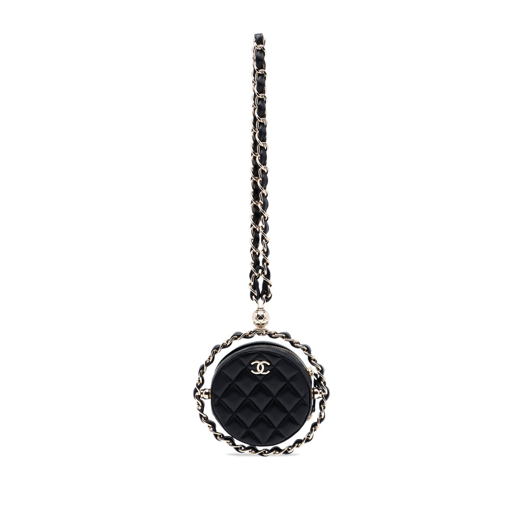 CC Quilted Lambskin Round Chain Around Clutch With Chain