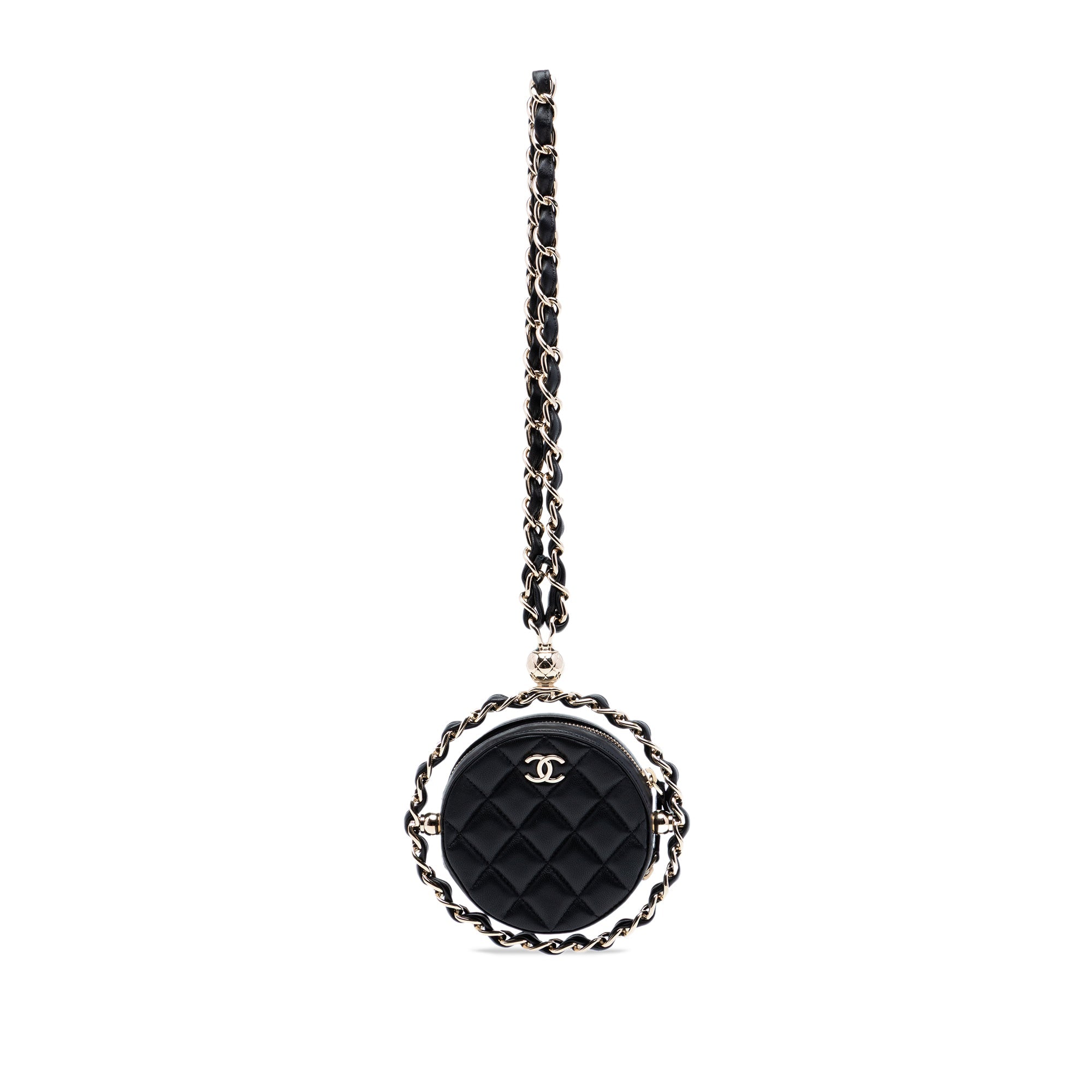 CC Quilted Lambskin Round Chain Around Clutch With Chain