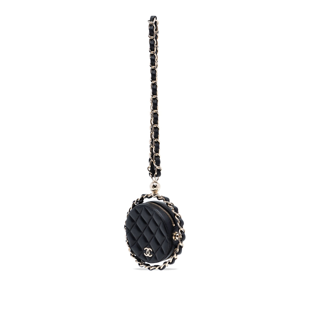 CC Quilted Lambskin Round Chain Around Clutch With Chain