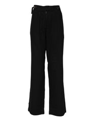 Women's Black Straight Fit High Waist Pants Virgin Wool