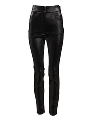 Women's Black Cotton Stretch Silver Lurex Thread Pants