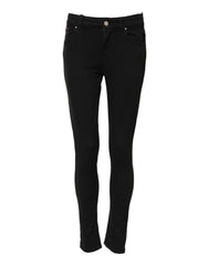 Women's Black Cotton Skinny Mid Waist Denim Jeans Elastane Clothing