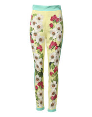 Women's Silk Floral Leggings Yellow Elastane
