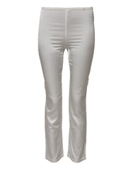 Women's Ivory Silk Tapered High Waist Pants Off White Elastane