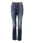 Women's Blue Rhinestone Embellished Denim Jeans Cotton Elastane Clothing