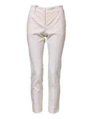 Women's White Wool Tapered High Waist Pants Virgin Elastane