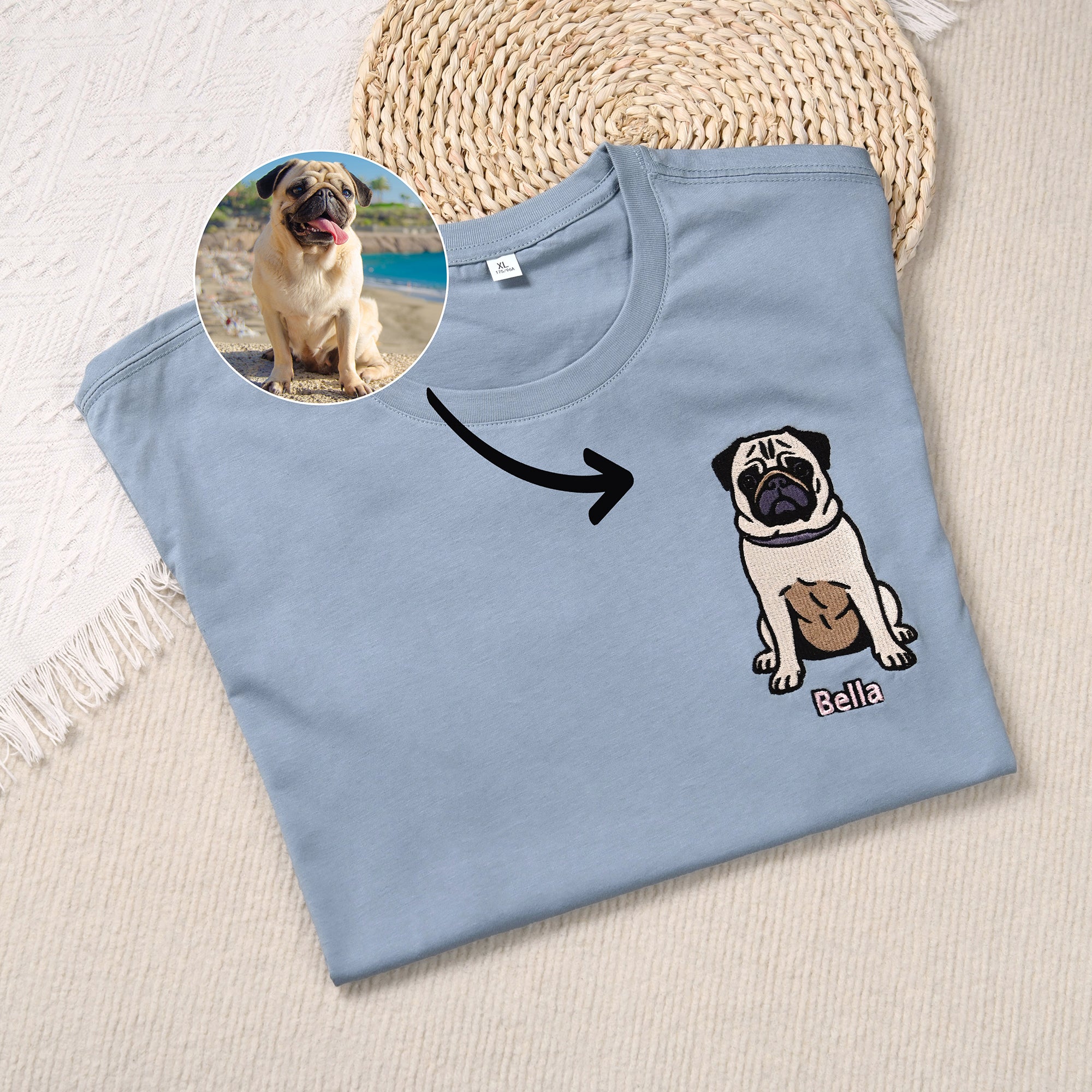 Personalizado Multicolor Bordado Perro Gato Mascota Retrato Foto Camiseta Sudadera Sudadera con Nombre Cumpleaños Regalo de Navidad para la Familia Amigos Pet Lovers