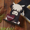 Vaca Highland personalizada con nombre Decoración de escritorio Regalo de cumpleaños para los amantes de las vacas Highland