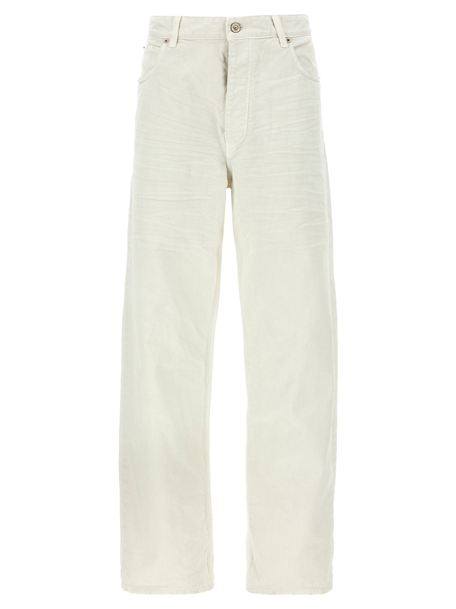 Balenciaga Vintage Wrinkled Cotton Denim Jeans — cream