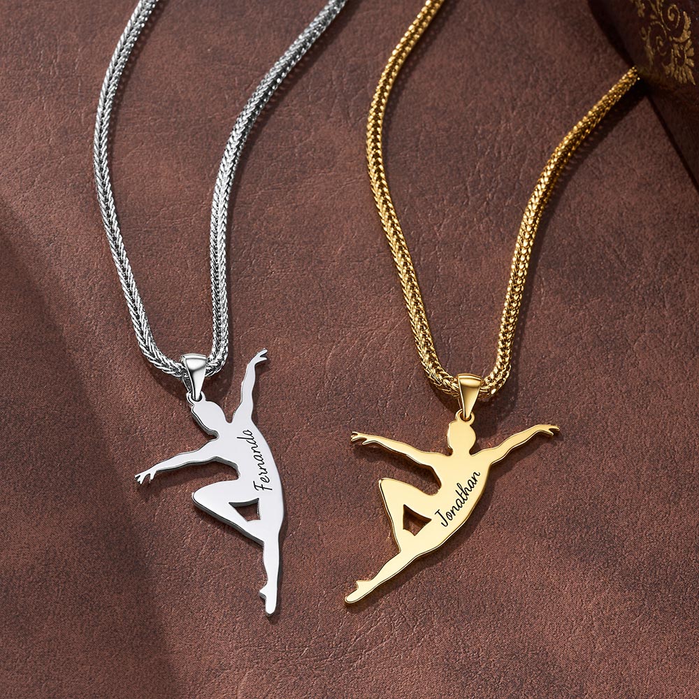 Personalizado elegante bailarina de ballet Silueta Collar con nombre grabado Joyería delicada Rendimiento Regalo de cumpleaños para bailarines de ballet masculino Maestros