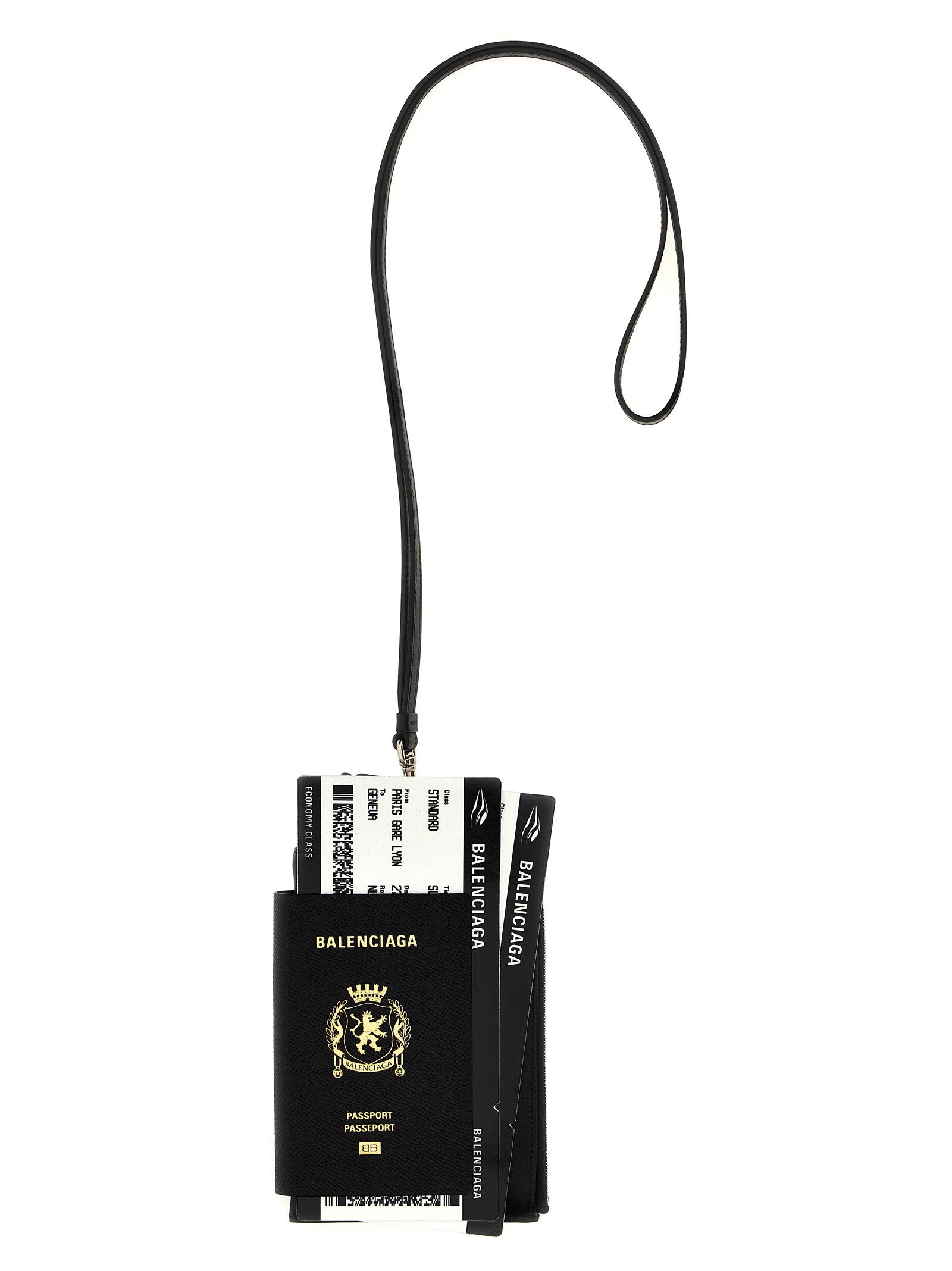 Balenciaga Passport-Print Calfskin Card Case — Black