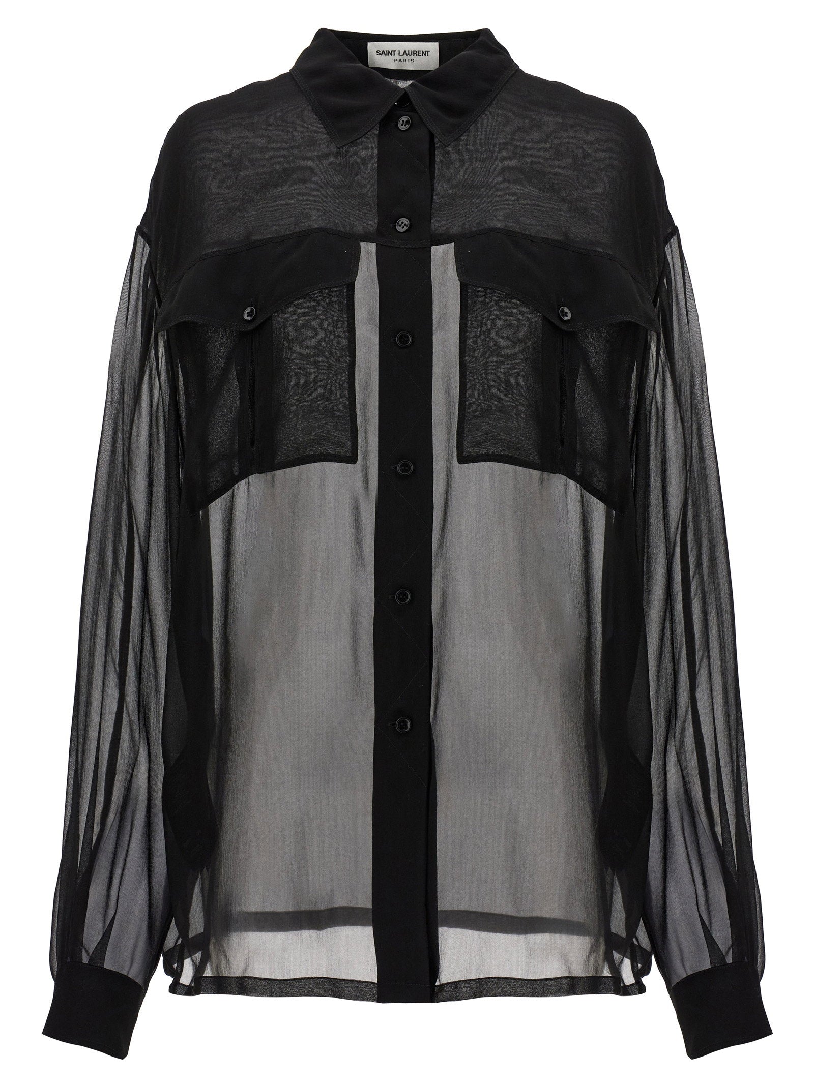 Saint Laurent Semi-Sheer Silk Muslin Shirt — Black