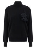 Ferragamo Ruffled Floral Insert Sweater — black