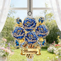 Ornamento acrílico personalizado del ramo de rosas de cristal del Suncatcher de la mariposa con 1-8 nombres y título Decoración casera Regalo del cumpleaños del día de madre para la mamá de la familia