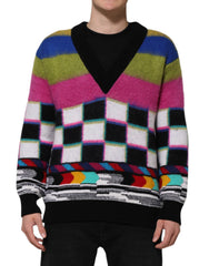 Men's Multicolor Glitch Intarsia Sweater Cashmere Mohair Virgin