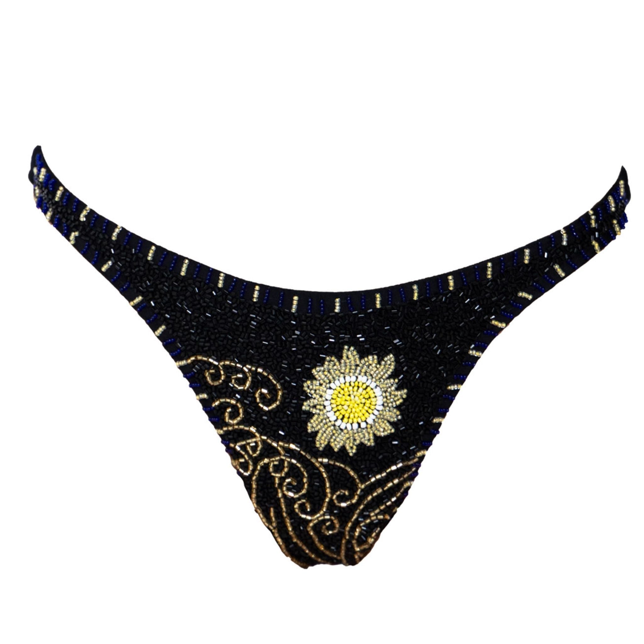 Dark Tide Hand-Beaded Embellished Bikini Bottom | Black