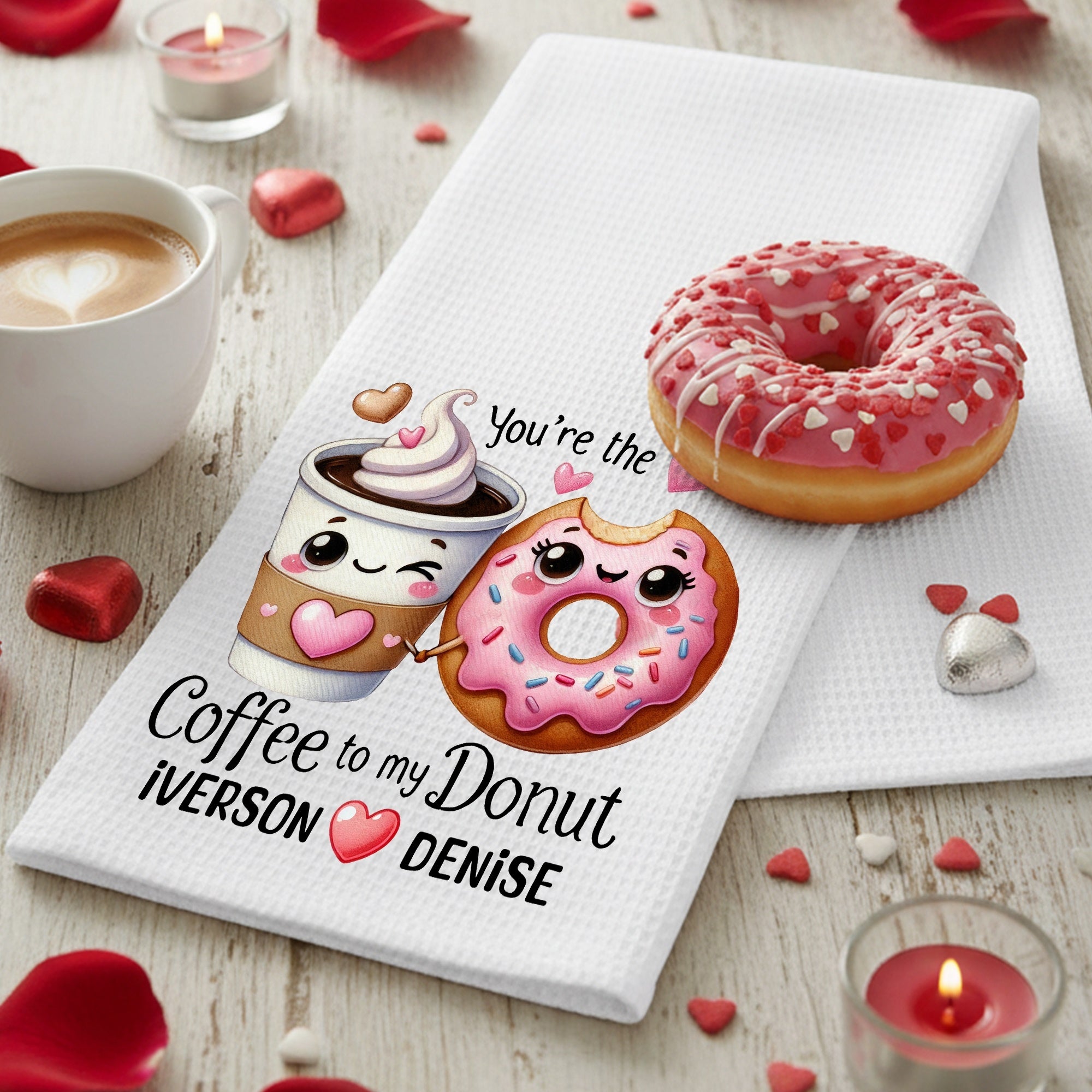 Toalla de cocina personalizada con nombre en forma de gofre superabsorbente y estampado de comida Regalo de aniversario y San Valentín para parejas