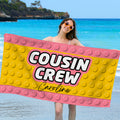 Toalla de playa de gran tamaño de secado rápido con nombre Personalizada estilo Pixel Primo Crew Regalo esencial para viajes de verano Fiesta en la playa para la familia Niños