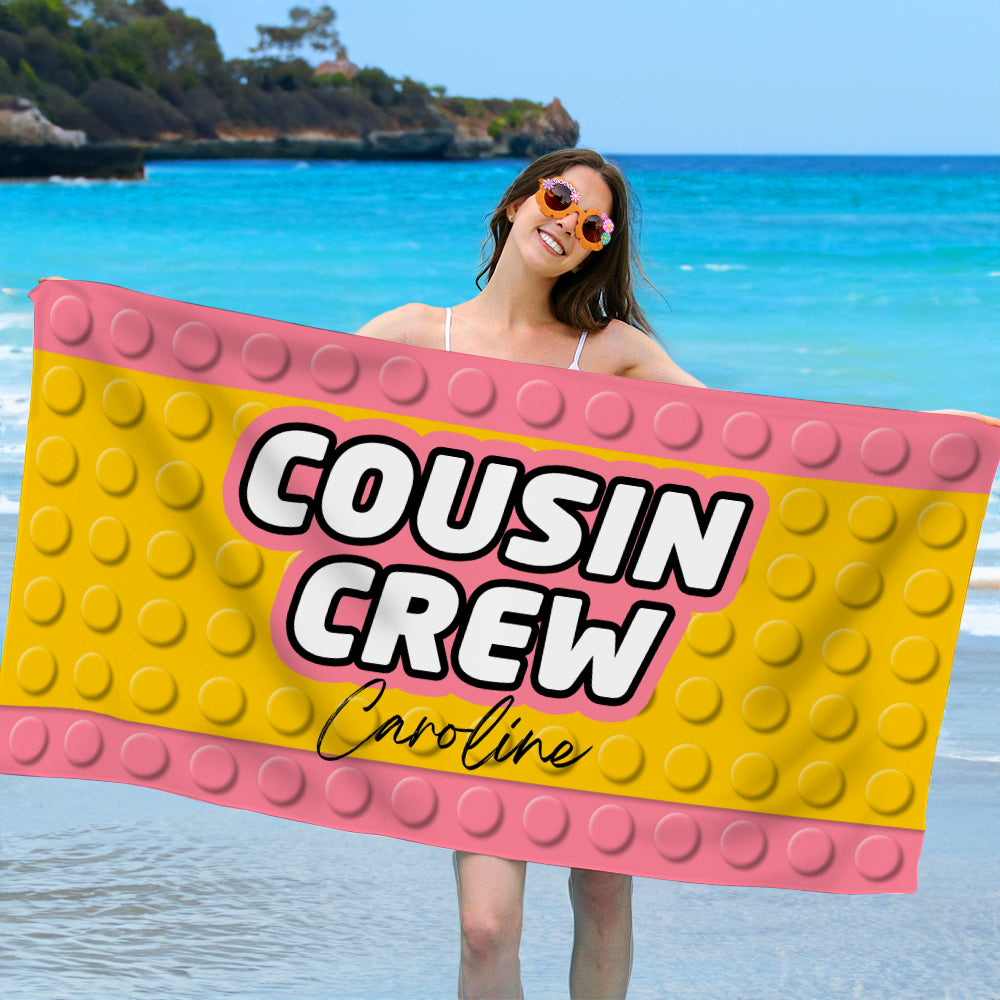 Toalla de playa de gran tamaño de secado rápido con nombre Personalizada estilo Pixel Primo Crew Regalo esencial para viajes de verano Fiesta en la playa para la familia Niños