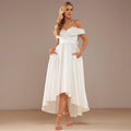 Bridal Wedding Dress Ivory Asymmetrical Off the Shoulder A-line Satin