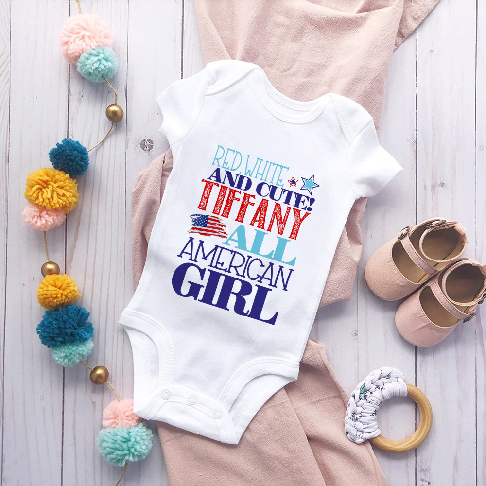 Personalizado Todo Americano Niña Niño 100% Algodón Body con Nombre Patriótico 4 de Julio Día de la Independencia Regalo para Bebé Recién Nacido