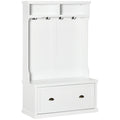 Hall Tree with Shoe Storage Bench, 3-in-1 Wardrobe with 4 Double Hooks & 2 Shelves, White