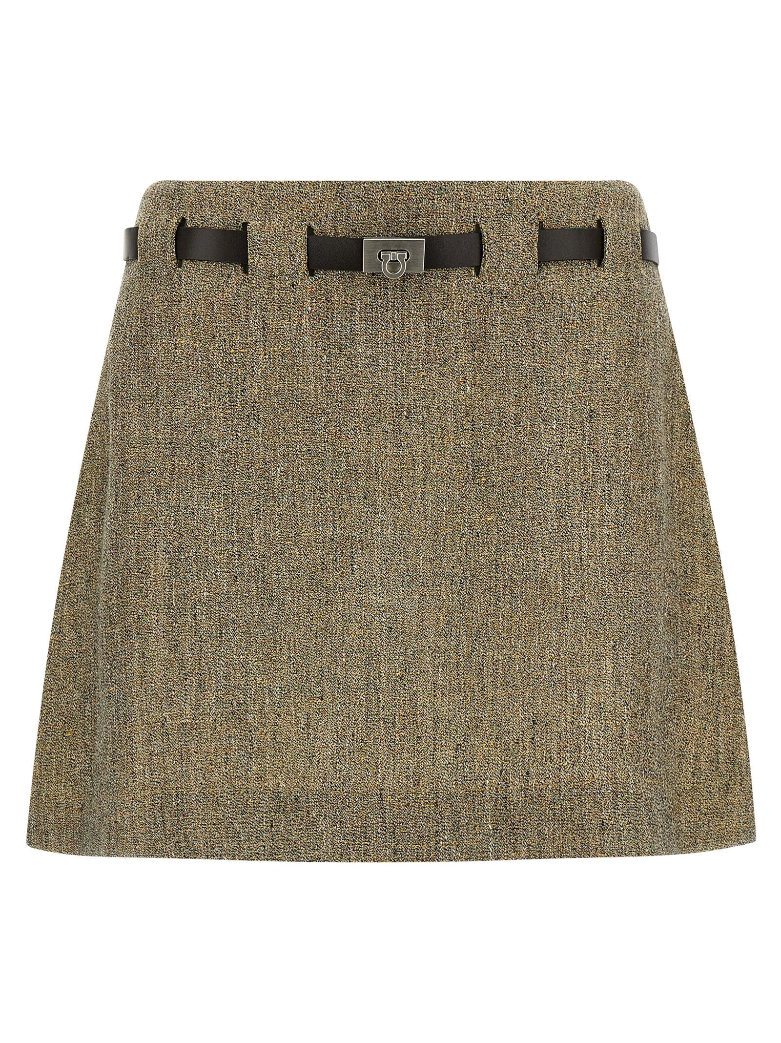 Ferragamo Gancini Belt Skirt — Beige
