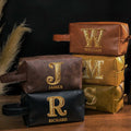 Neceser personalizado de cuero PU impermeable con inicial del nombre y asa Accesorios de viaje Cumpleaños Día del Padre Regalo para hombre Papá