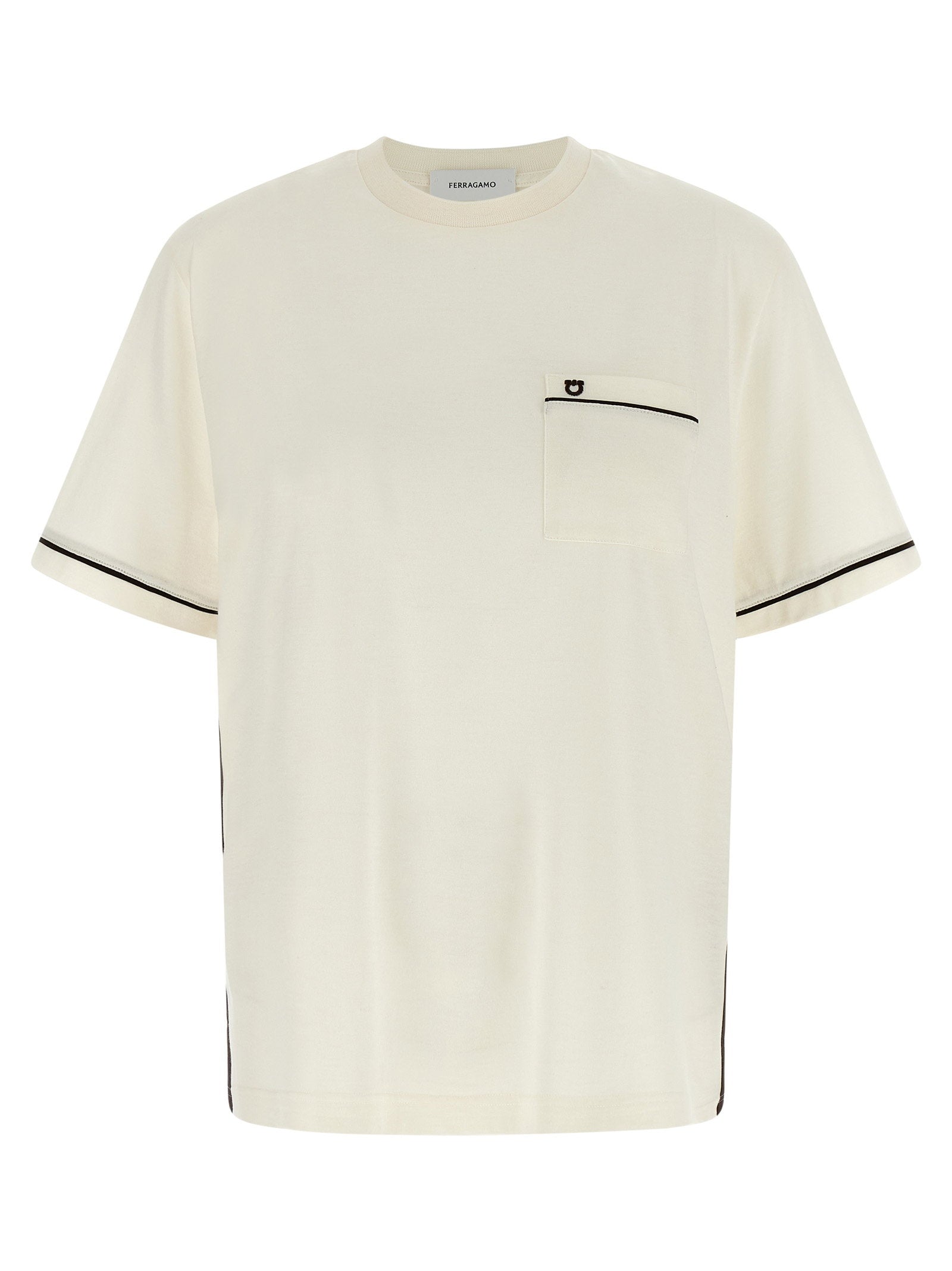 Ferragamo Gancini-Embroidered Cotton-Cashmere T-shirt — Cream