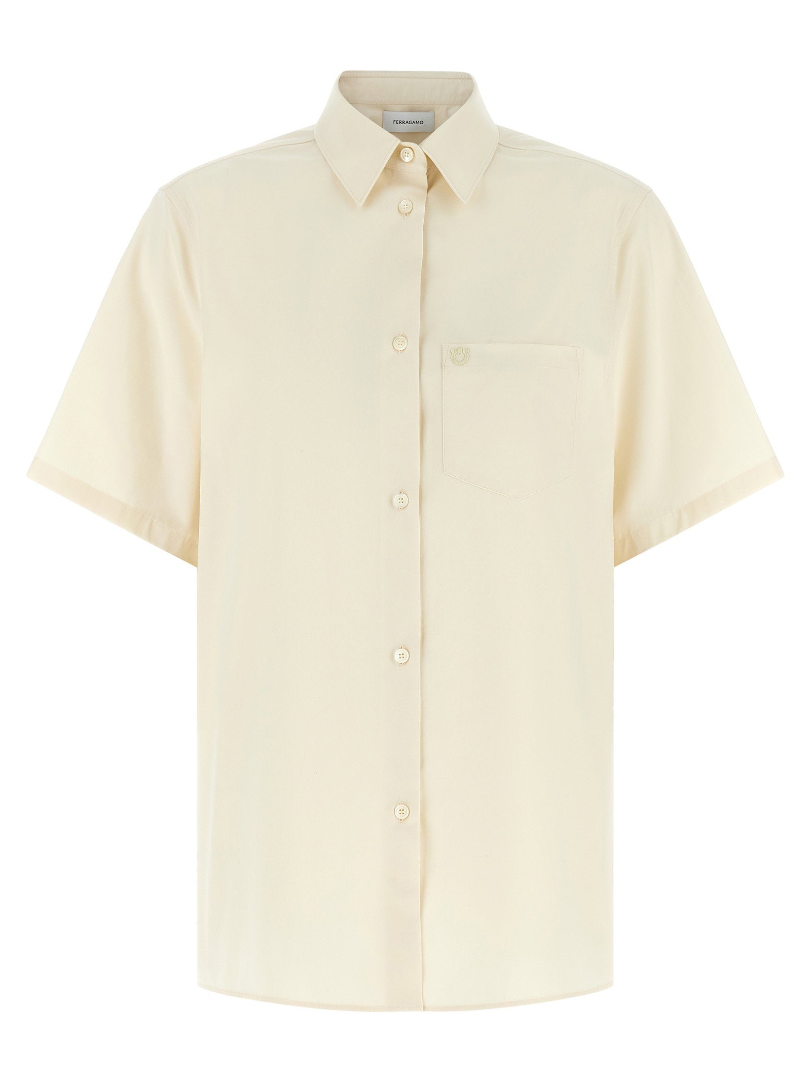 Ferragamo Cotton-Silk Blend with Gancini Embroidery Shirt — Cream