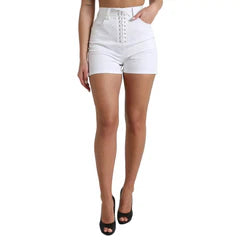 Women's White Front Lace High Waist Hot Pants Shorts Cotton Elastane