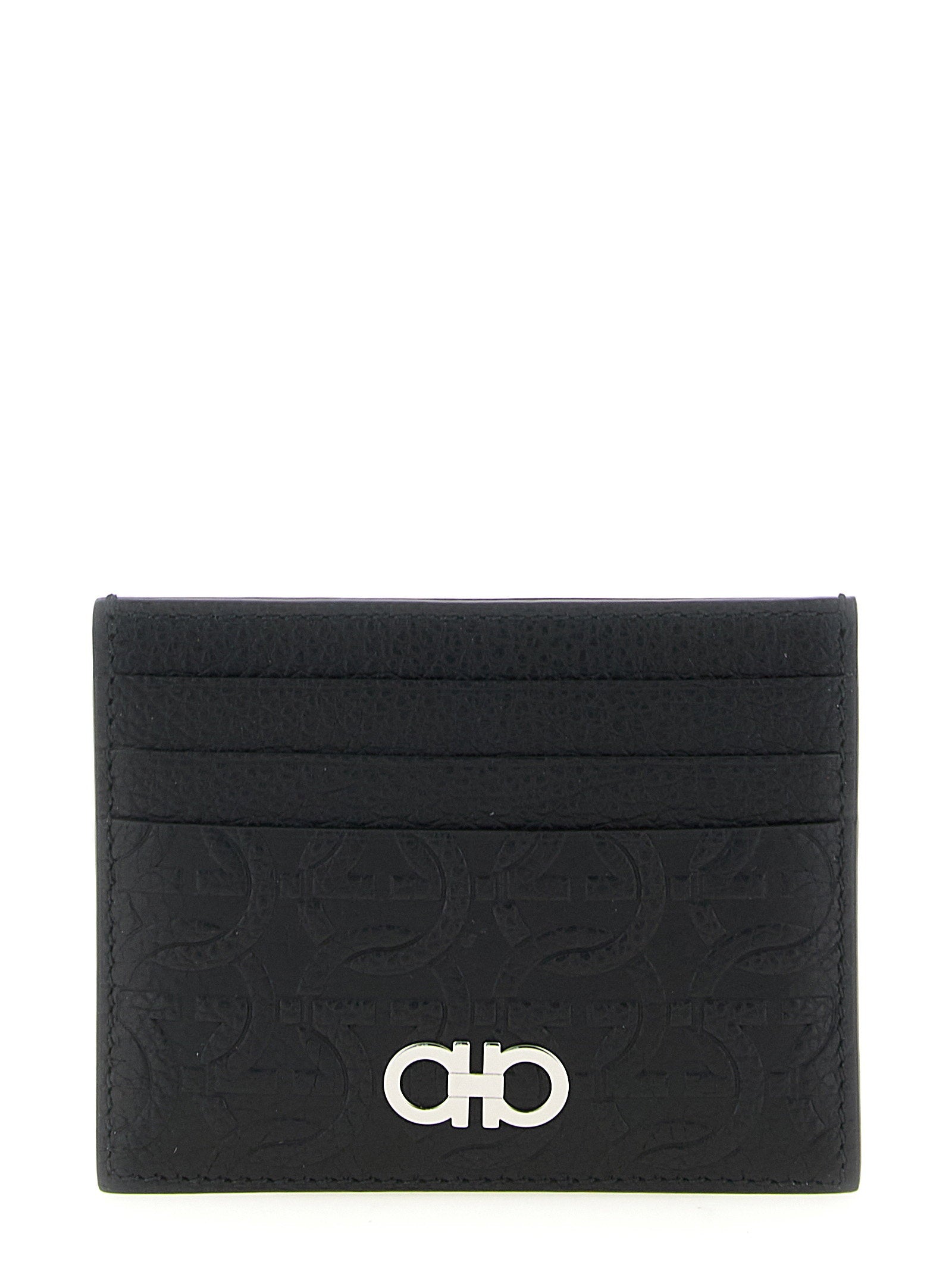 Ferragamo Gancini Embossed Leather Card Case — Black