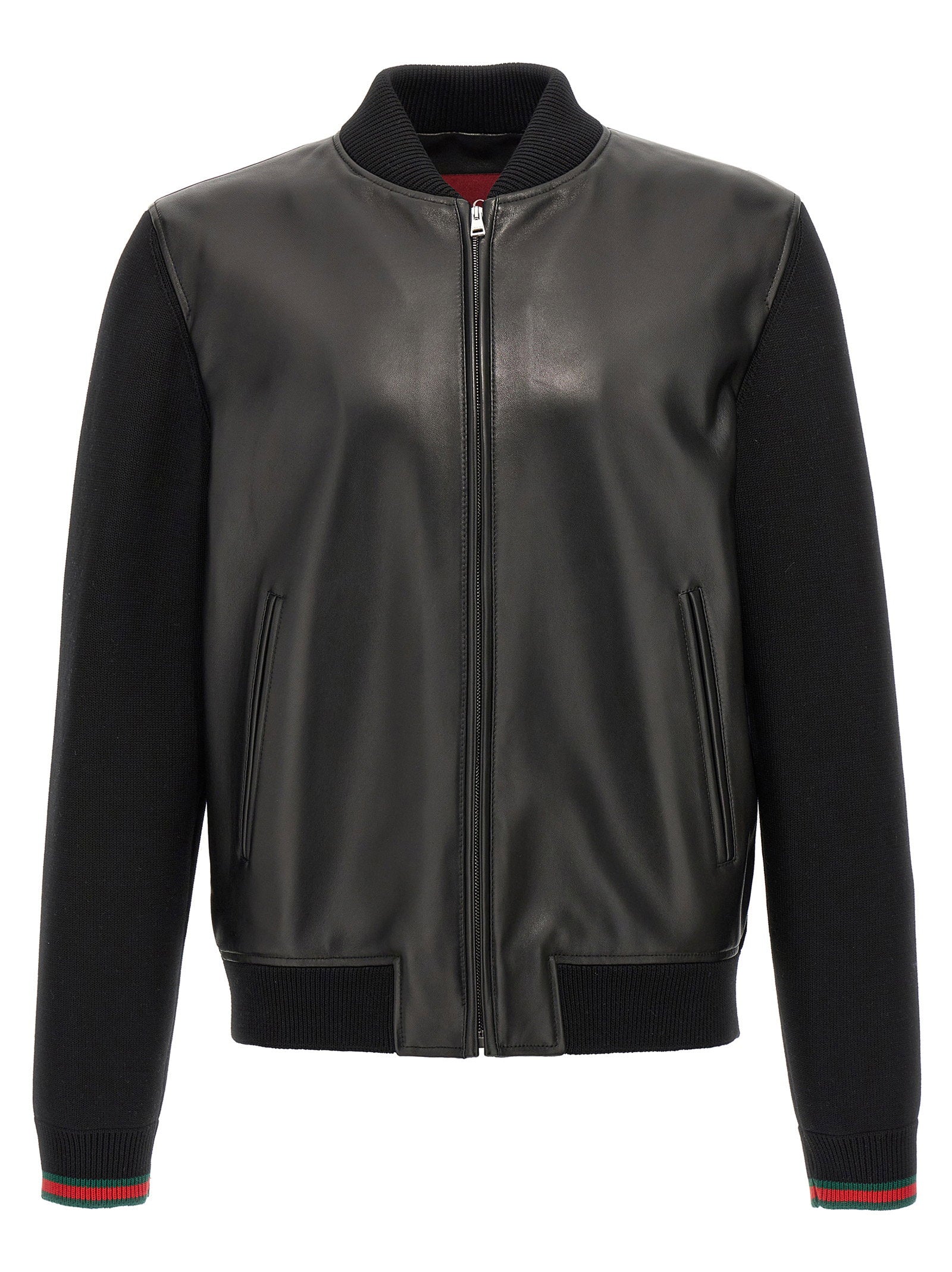 Gucci Bimaterial Nappa and Knit Bomber Jacket — Black