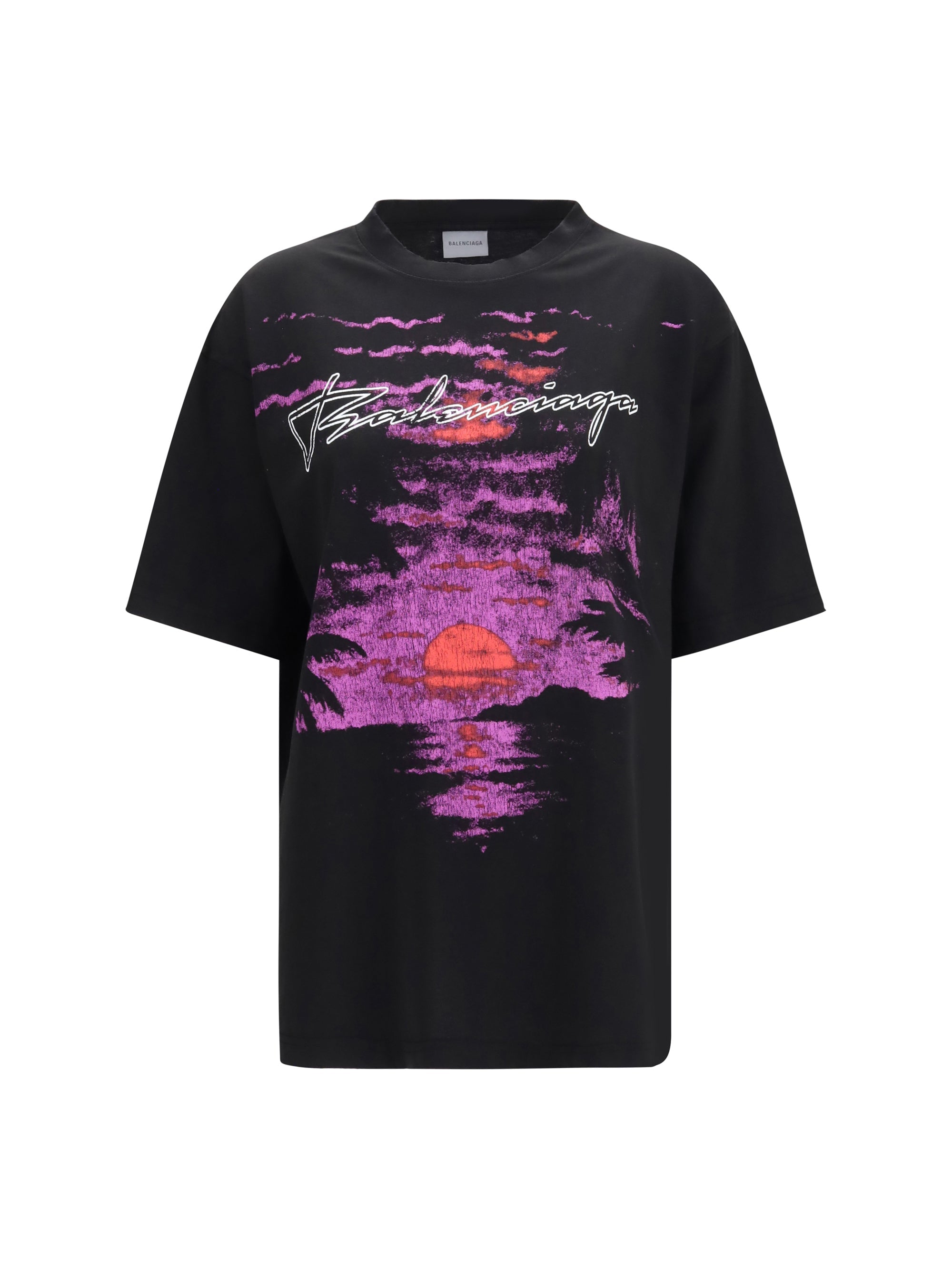 Balenciaga Graphic-Print Distressed T-Shirt — Black
