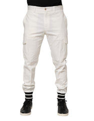 White Cotton Jogger Cargo Skinny Men Pants Spandex