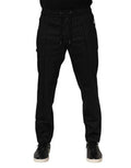 Men's Striped Wool Jogger Black Cotton Spandex