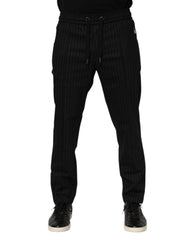 Men's Striped Wool Jogger Black Cotton Spandex
