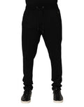 Men's Logo-Detailed Tapered Joggers Black Rayon Nylon Elastane