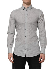 Gray Dotted Semi Fitted Gold Men Formal Shirt Cotton