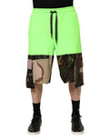 Green Patchwork Cargo Bermuda Men Shorts Cotton