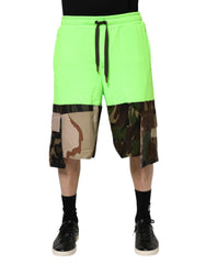 Green Patchwork Cargo Bermuda Men Shorts Cotton