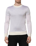 Men's White Silk Crew Neck Long Sleeves T-Shirt