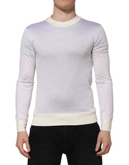 Men's White Silk Crew Neck Long Sleeves T-Shirt