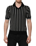 Men's Striped Silk Polo Black