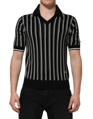 Men's Striped Silk Polo Black