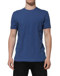 Blue Cotton Men Round Neck Underwear T-Shirt Elastane