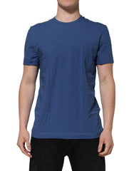 Blue Cotton Men Round Neck Underwear T-Shirt Elastane